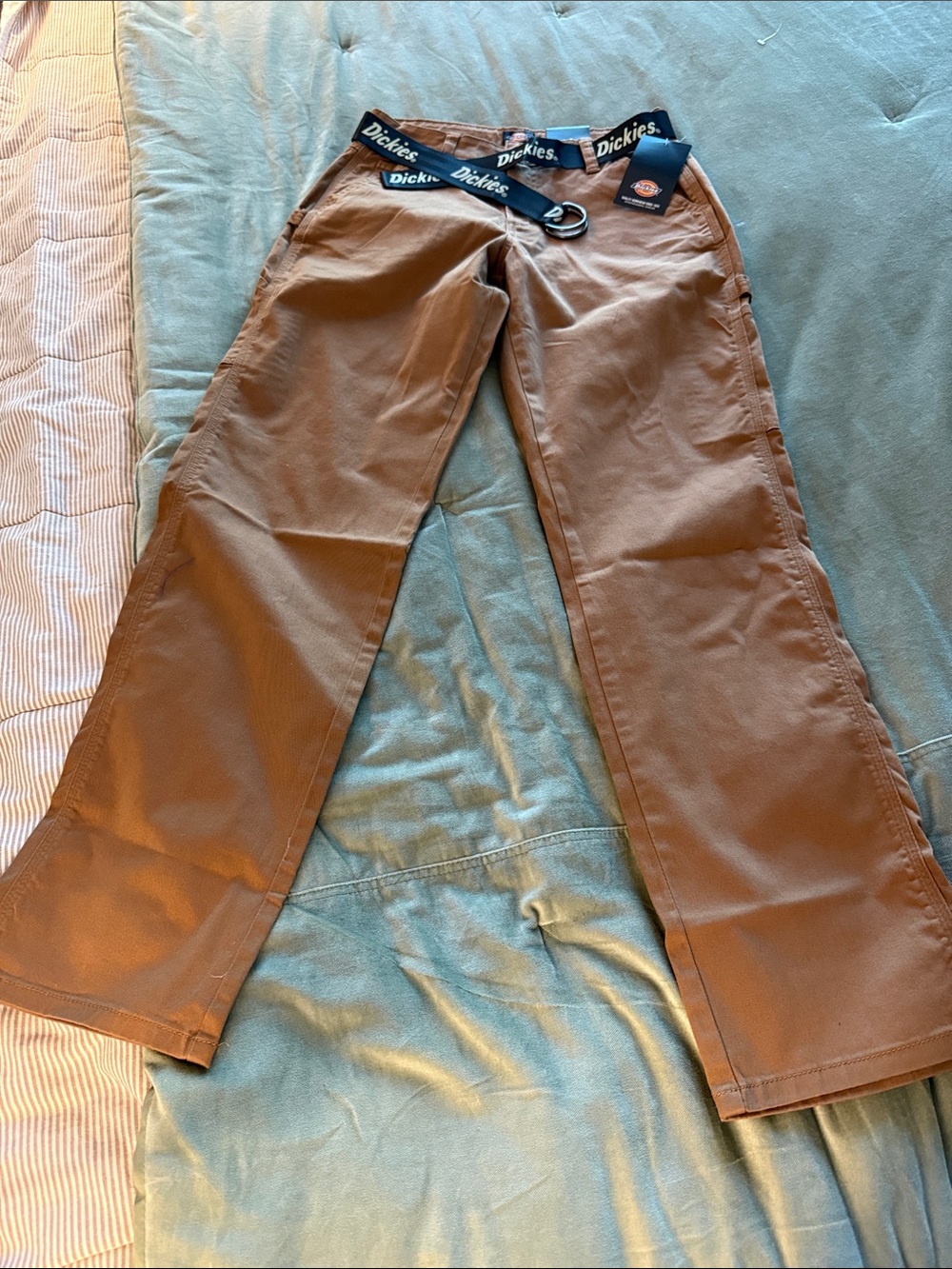 Dickies Women's Straight-Leg Chinos in Brown with Logo Belt
